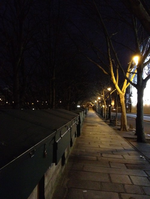 All the sellers of books, magazines, and art are still sleeping.