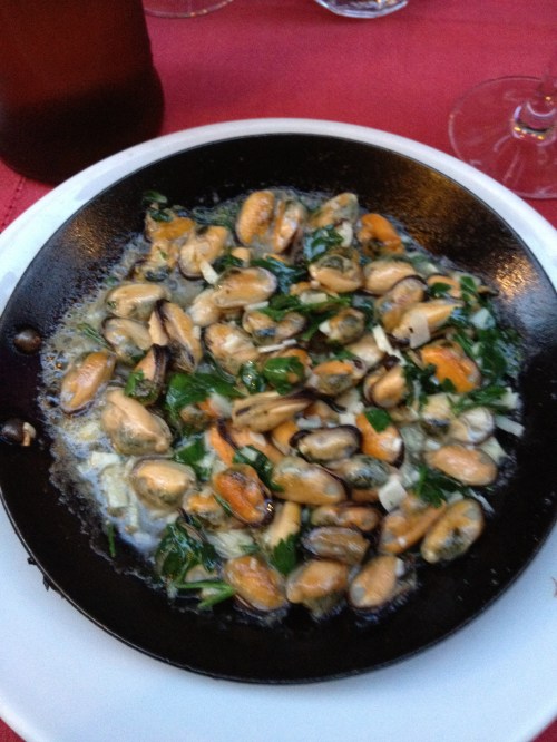 I had tiny mussels swimming in garlic, olive oil, and parsley.