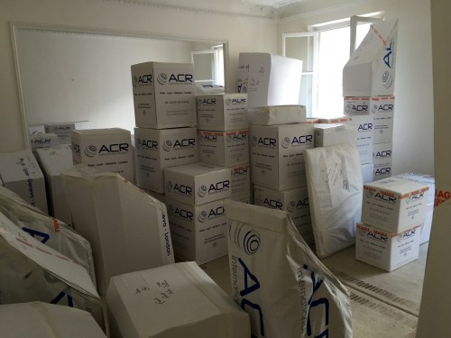 all the boxes were moved into the front room where the crane was